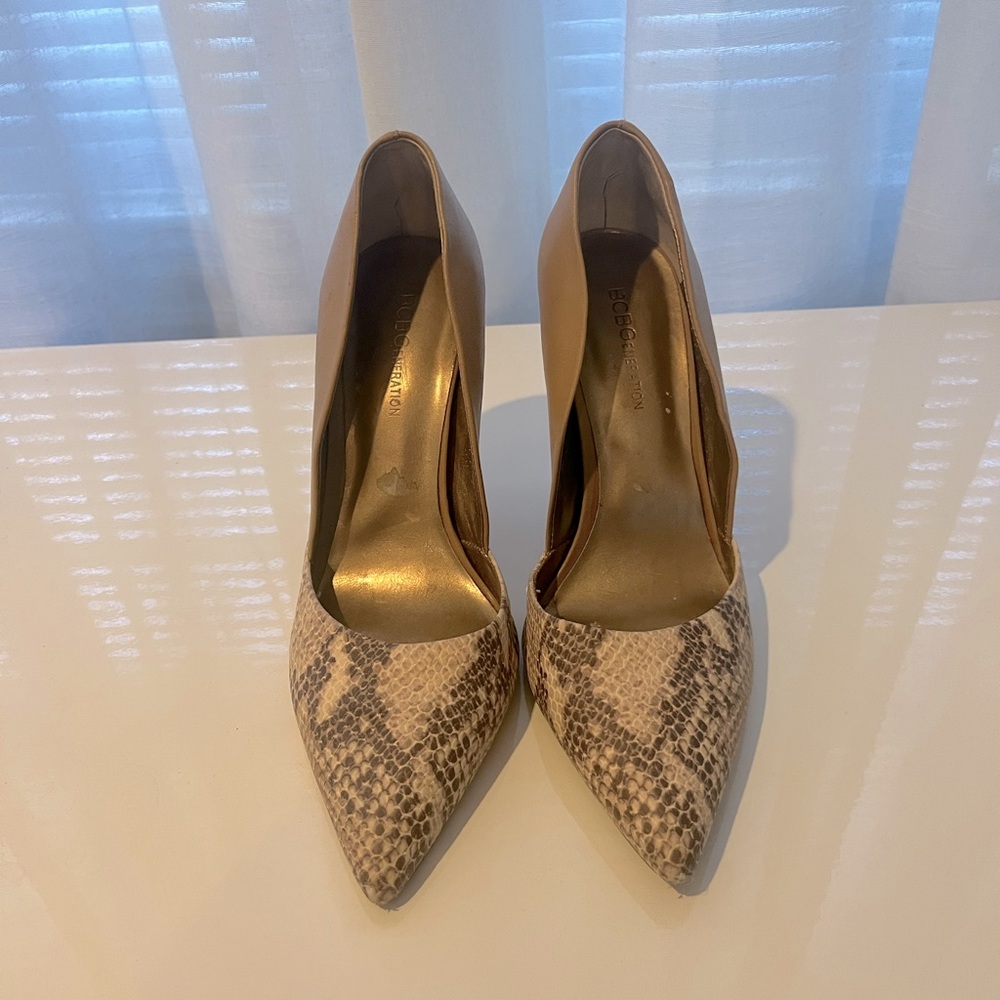 BCBG Nude Pumps with Snakeskin Detail